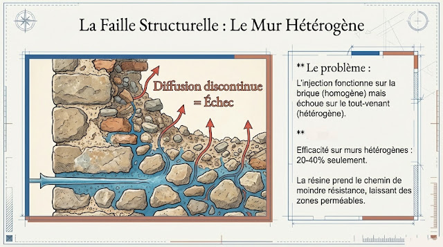 Injection de résine dans un mur hétérogène
